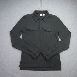 AX Armani Exchange Polo Shirt Mens Small Dark Gray Ribbed Long Sleeve